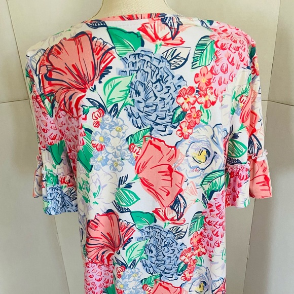 Kim Rogers Floral Dress - Bright Multicolor. Medium Ruffled Sleeve 100% Cotton - Picture 14 of 16
